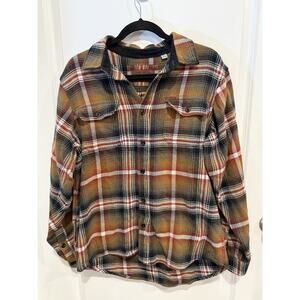 Orvis Shacket Shirt Jacket Mens Medium Brown Plaid Pockets Outdoor Heavy